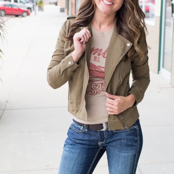 NWT // Olive Cropped Moto Military Jacket - Picture 2 of 8